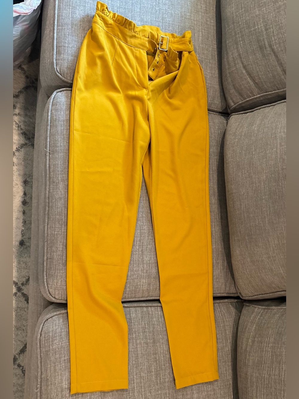 Women's High-Waist Belted Trousers in Mustard Yellow
